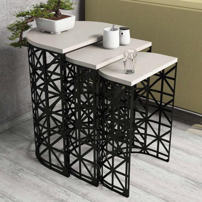 Hanah Home Stil Metal Ferforje - Cream Juego de 3 Mesas Nido Hanah Home Stil Metal Ferforje - Cream Juego de 3 Mesas Nido